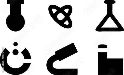 Collection of science symbols depicting laboratory tools and concepts in a modern style