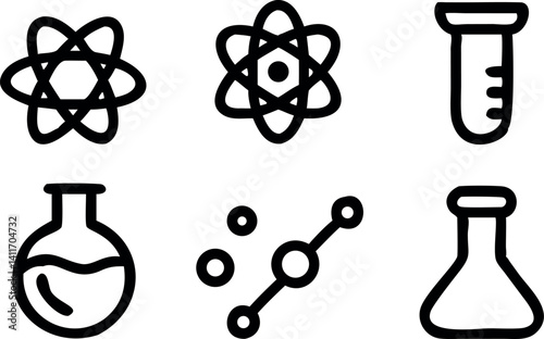Icons representing scientific concepts in a minimalistic style for educational purposes