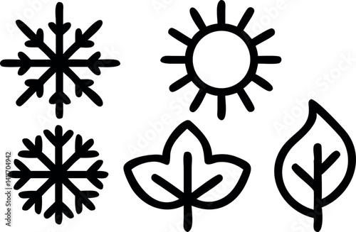 Seasonal symbols represent winter, summer, and nature in a simple design