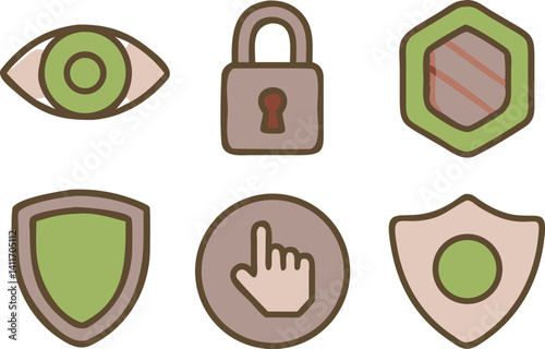 Security icons for privacy, data protection, and online safety in digital design
