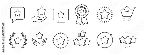 Bonus, benefit, offer and reward editable stroke outline icons set isolated on white background flat vector illustration. Pixel perfect. 64 x 64