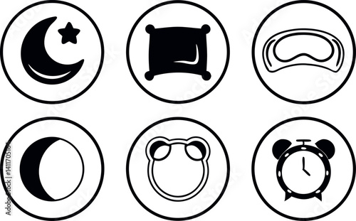 Sleep-themed icons representing relaxation and comfort for restful nights