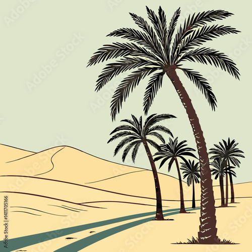 A row of palm tree with western desert