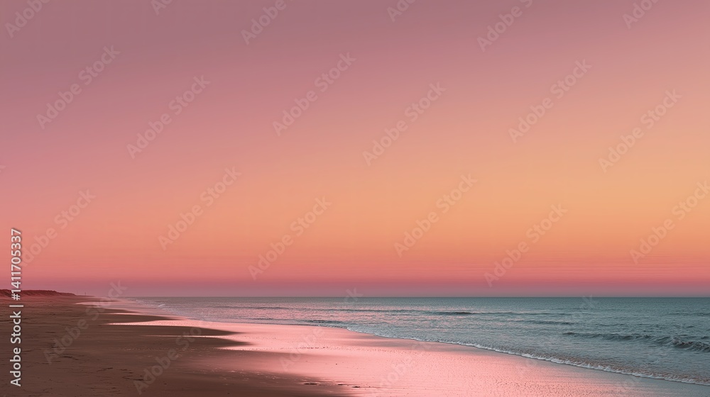 Fototapeta premium Sunset as a soft pink gradient fading into peach over an empty beach