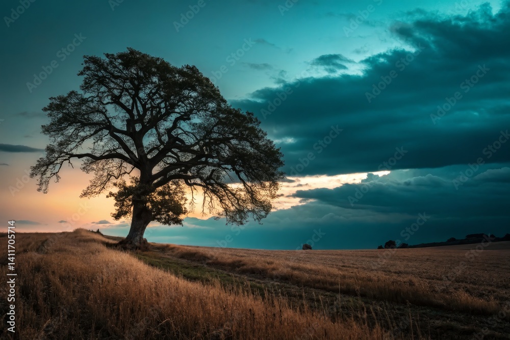 Solitary Tree Silhouette at Dusk Solitary Tree Silhouette at Dusk