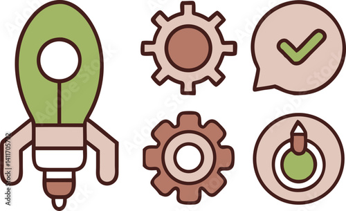 Creative design of rocket and gears symbolizes innovation and progress in technology