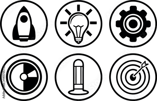 Creative icons representing innovation, technology, and progress in a modern design format