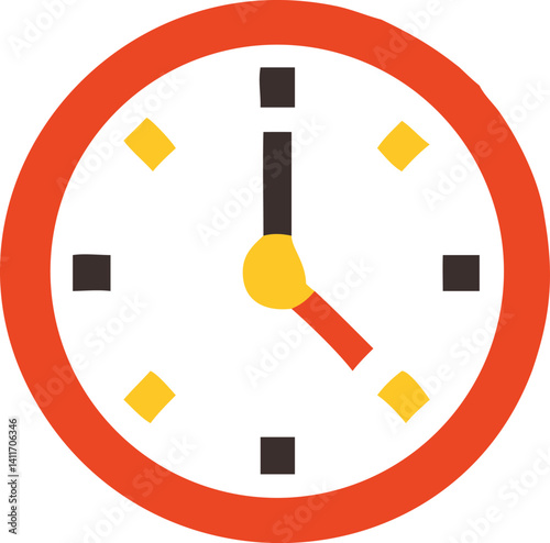 Clock showing time with simple design and bold colors for educational purposes