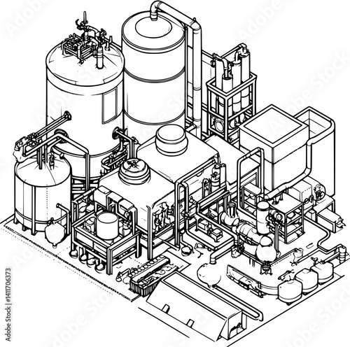 Isometric view of Brewery coloring book style, Brewery vector image