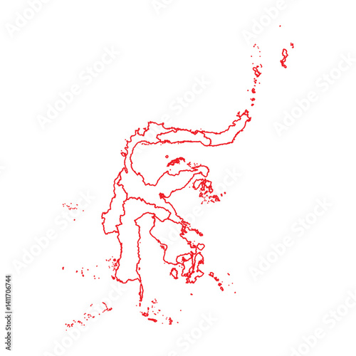 Canvas Print administrative map of Indonesian provinces in the region of sulawesi island red