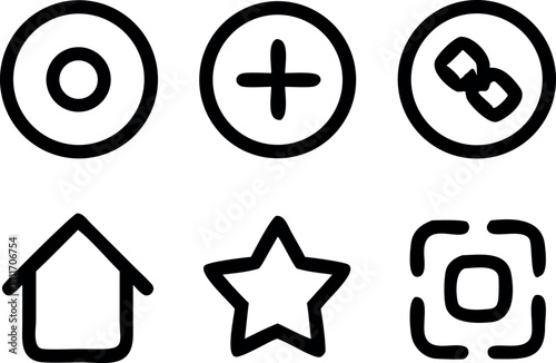 Symbols representing navigation, bookmarking, and connection in digital interfaces