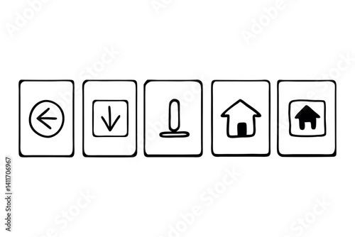 Symbols indicating navigation options for digital interfaces in a minimalist style