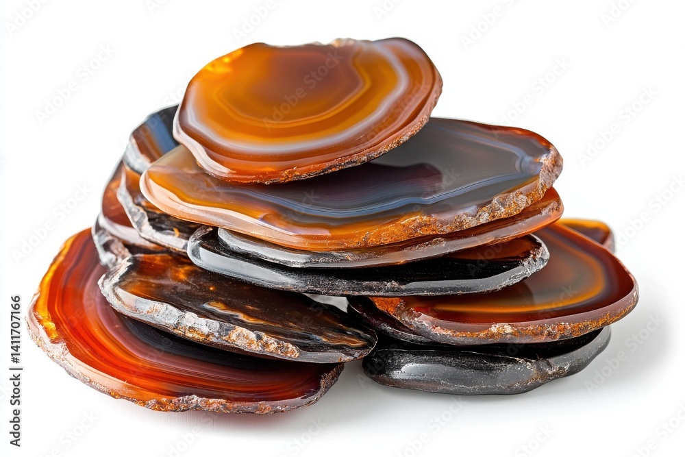 Pile of agate slices isolated on white background