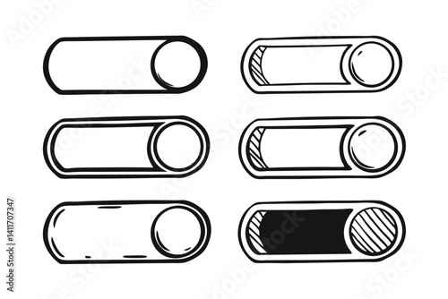 Creative collection of hand-drawn toggle switches in various designs and states