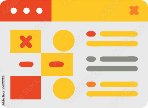Colorful digital interface design showcasing layout elements and icons for user interaction