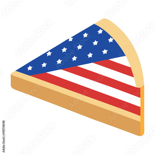 Slice of pie with USA flag-pattern-on-white background.