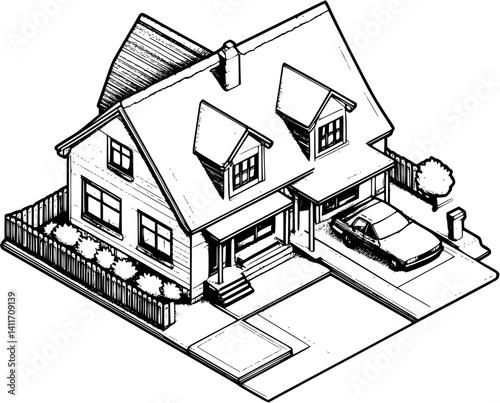 Community center coloring book isometric view, Community center vector illustration