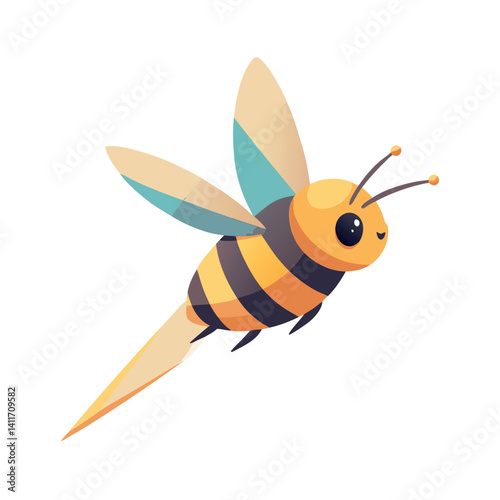 Cute 3d bee vector in motion tilted wings air 