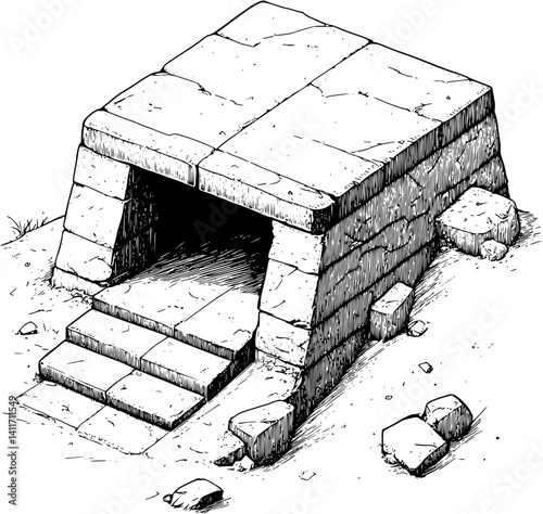 Bunker coloring book isometric view, Bunker illustration art