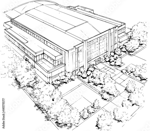 Isometric view of Convention center coloring book style, Convention center illustration art