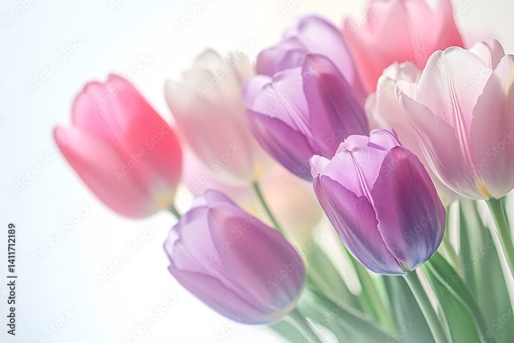 Naklejka premium Delicate Pastel Tulips in Soft Focus