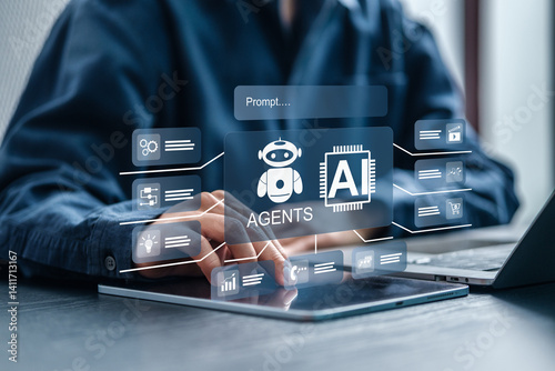 AI Agents Businessmen use AI platforms with AI Agents to create content, chat, and help provide ideas to improve their organization or company to increase sales, etc.