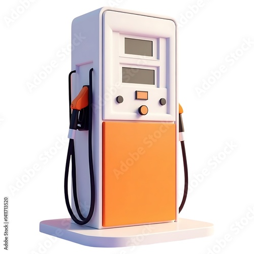 3D plastic gas pump icon orange and white clean white background