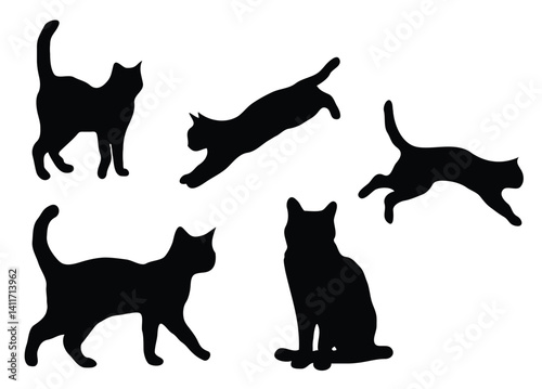 Set of cat silhouette vectors
