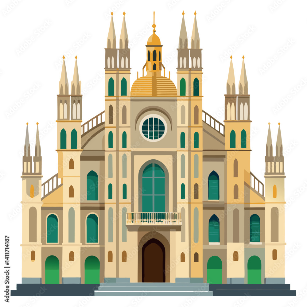 Fototapeta premium Facade of the duomo di Milano isolated on trans par 