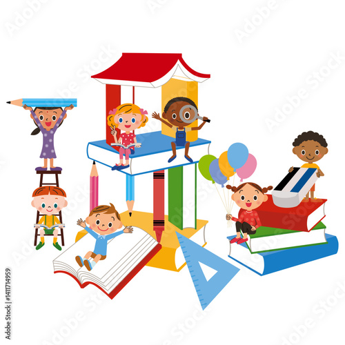 たくさんの本に囲まれて勉強や読書を楽しむ子供達
