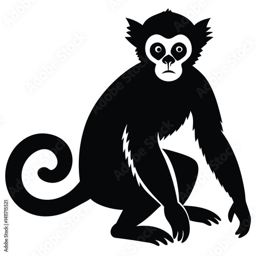 gibbon silhouette line art vector illustration