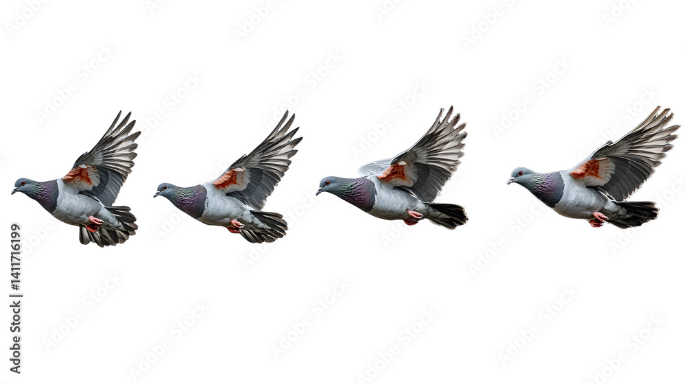 Fototapeta premium Consecutive images of a woodpigeon in flight