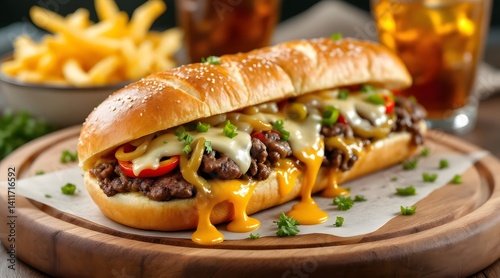 Mouthwatering Philly Cheesesteak Sandwich with Melted Cheese