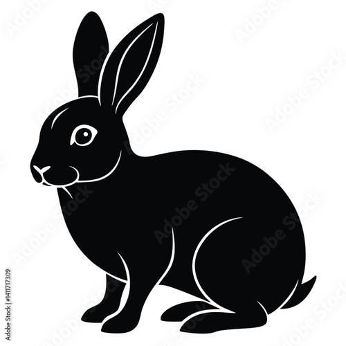 Silhouette of rabbit isolated on white backbround