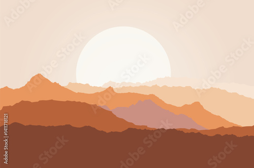 Abstract minimalist posters. Moutain contemporary landscape wall decoration, poster, cover, mountain boho art print. Vector. Art print with abstract mountain and moon. Boho Abstract Landscapes Canvas