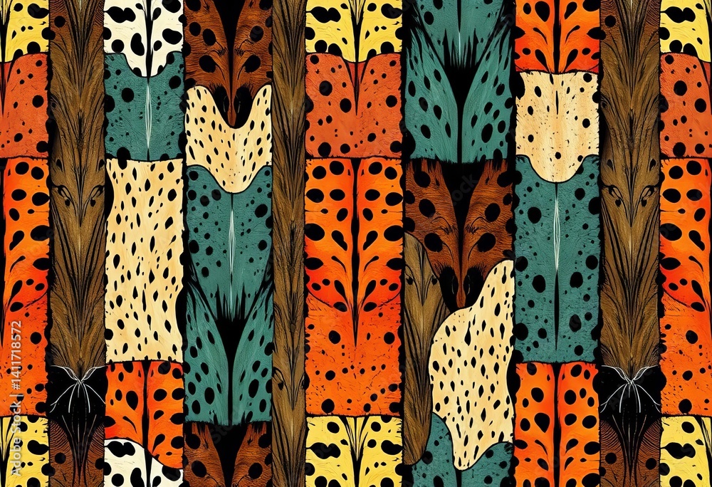 Abstract grunge patchwork of wild animal skins Vector seamless pattern for textile, home decor, patchwork, trendy Abstract grunge patchwork of wild animal skins Vector seamless pattern for textile, home decor, patchwork, trendy