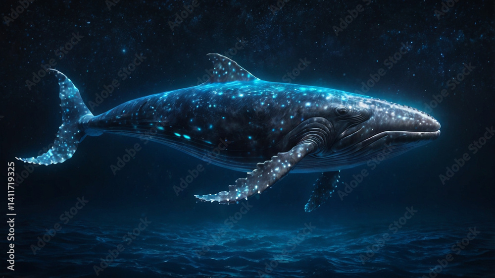 Fototapeta premium Glowing Whale Majestic Underwater Creature Ocean Depths Mysterious Marine Life