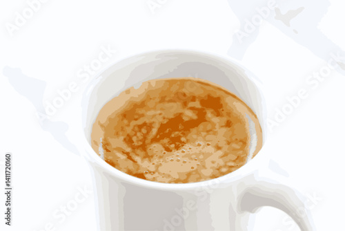 ミルクをたっぷり入れたコーヒー、カフェ・ラテを淹れて、のんびりくつろいでいるイメージ
