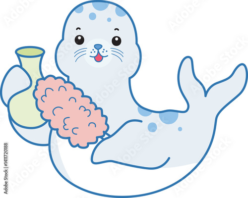Cute Seal vector icon. Funny baby Seal animal series stock illustration. Life of fluffy Seal designs