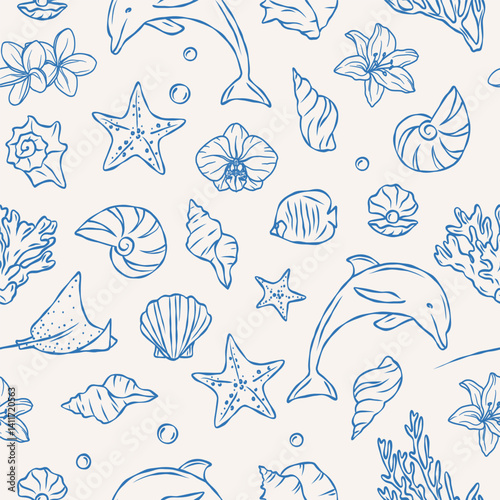 Hand drawn retro doodle nautical background