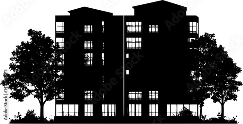 Silhouette of Co-housing building, Co-housing building vector image