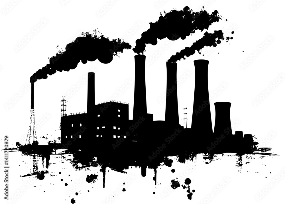 Obraz premium Silhouette of Power plant, Power plant vector image