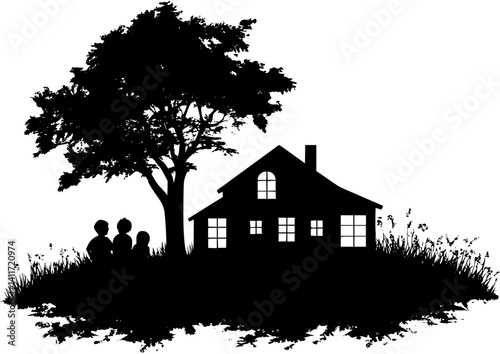 Multi-generational home silhouette design, Multi-generational home vector image