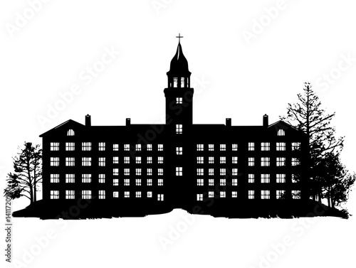 Silhouette of Residential institution, Residential institution vector image