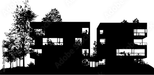Silhouette of Co-housing building, Co-housing building vector illustration