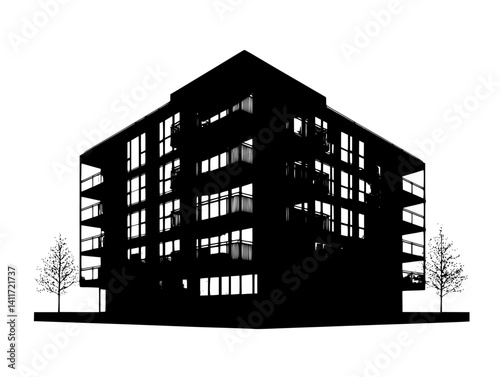 Apartment complex silhouette design, Apartment complex vector illustration