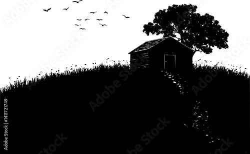 Silhouette of Farm shed, Farm shed vector illustration