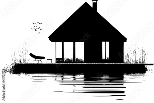 Silhouette of Floating home, Floating home vector illustration