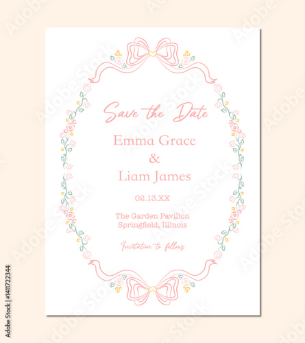 Whimsical Floral Frame for Modern Wedding Party Invitation