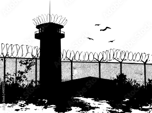 Detention center silhouette design, Detention center illustration art